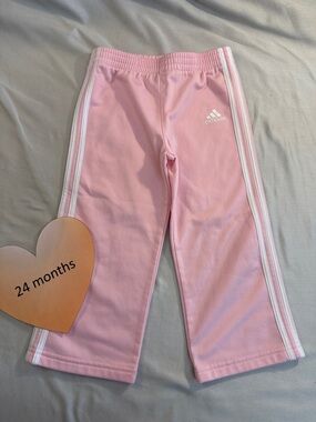Adidas - Pink Kids Bottoms/Track Athletic Pants with White Stripes